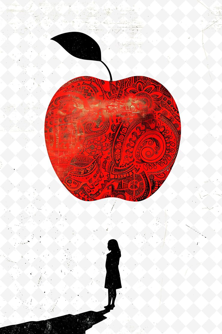 PSD a candidate visiting a school with a red apple paisley print png flat illustration background