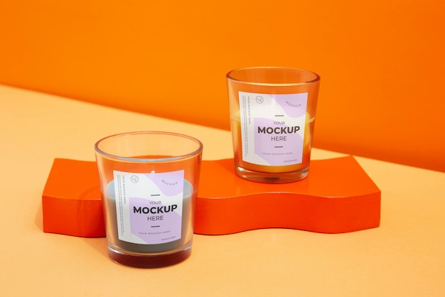 Candle in a glass with packaging mockup