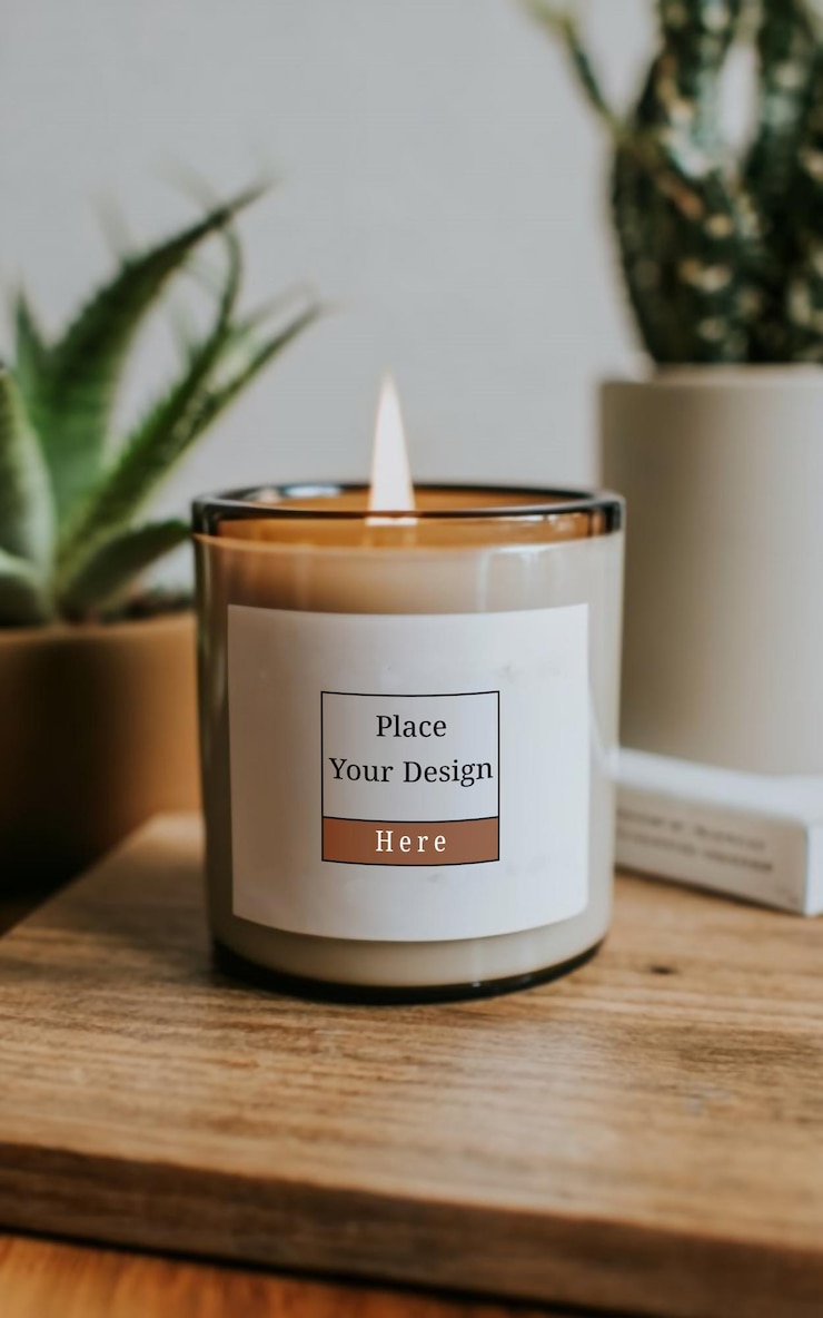 PSD candle mockup on table