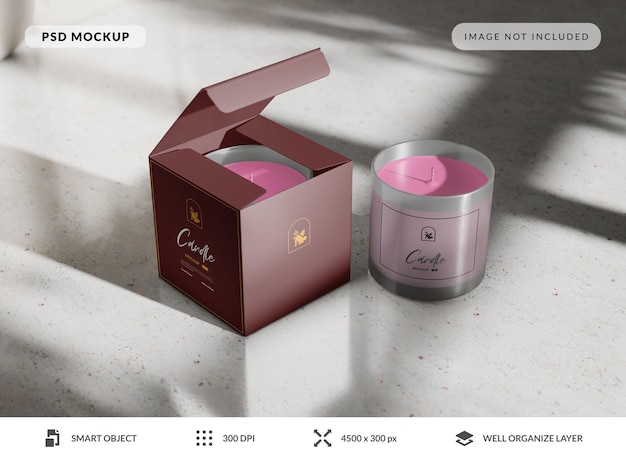 Candle Mockup Template with Open Box and Two Jars
