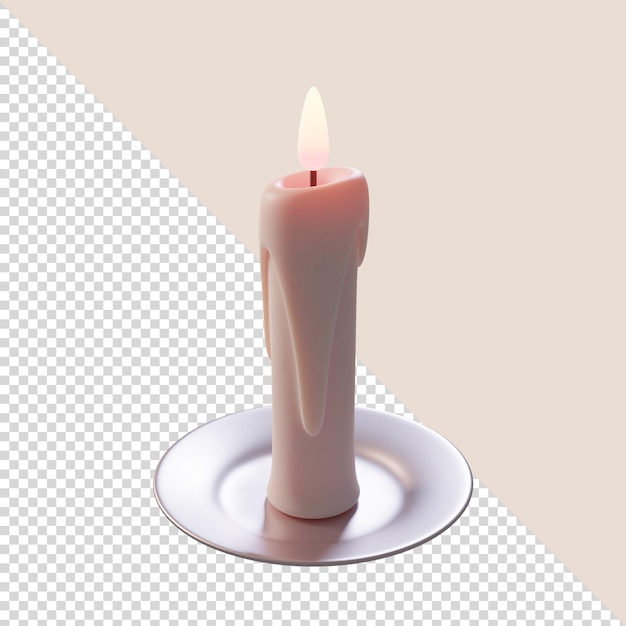 candle on a plate 3d render isolated cute cartoon style