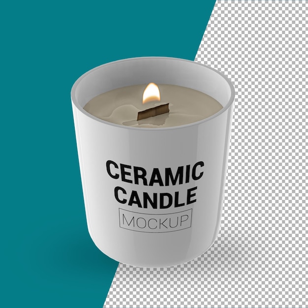 Candle with flame wood wick mockup