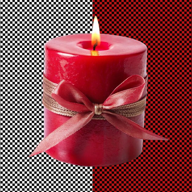 Candle with gift ribbon on transparent background