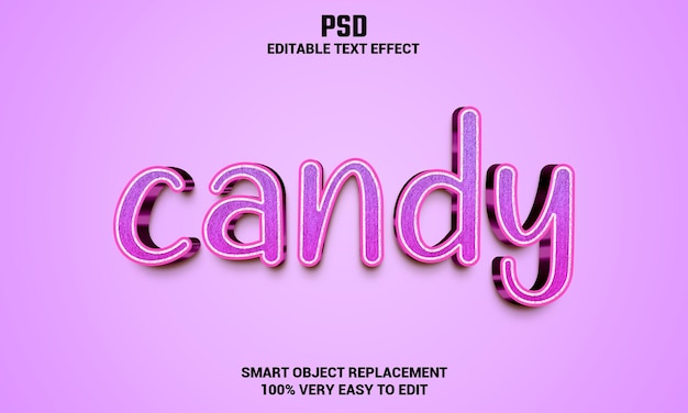 Candy 3d bewerkbaar teksteffect met achtergrond Premium Psd