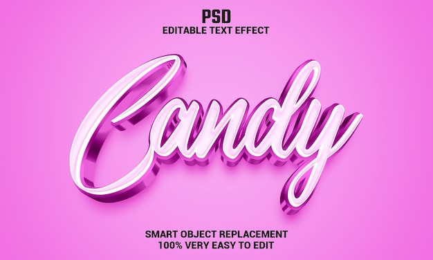 Candy 3d bewerkbaar teksteffect met achtergrond premium psd