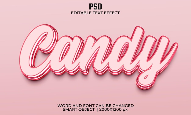 Candy 3d bewerkbaar teksteffect Premium Psd met achtergrond