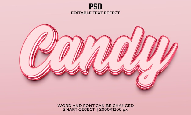 Candy 3d bewerkbaar teksteffect premium psd met achtergrond