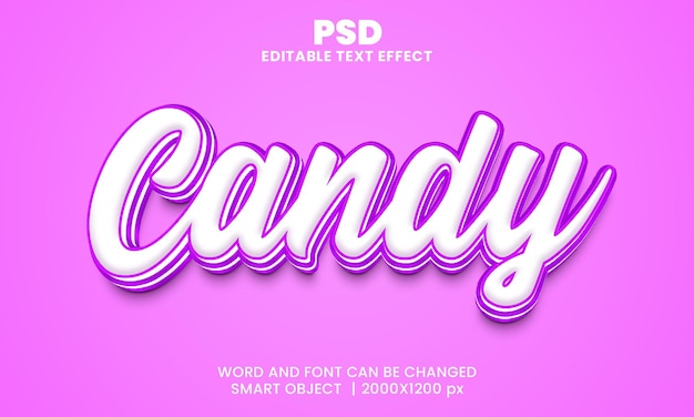 Candy 3d bewerkbaar teksteffect premium psd met achtergrond