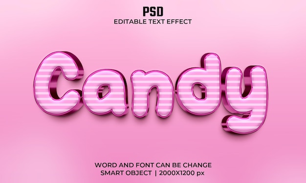 PSD candy 3d bewerkbaar teksteffect premium psd met achtergrond