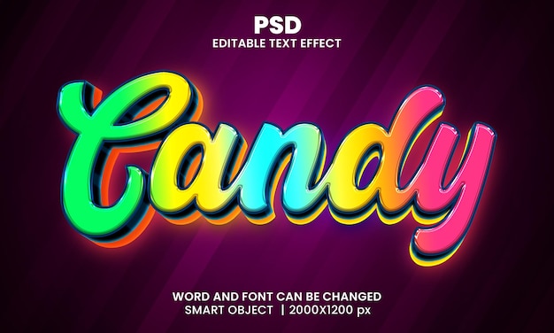 Candy 3d modificabile in stile effetto testo photoshop con sfondo