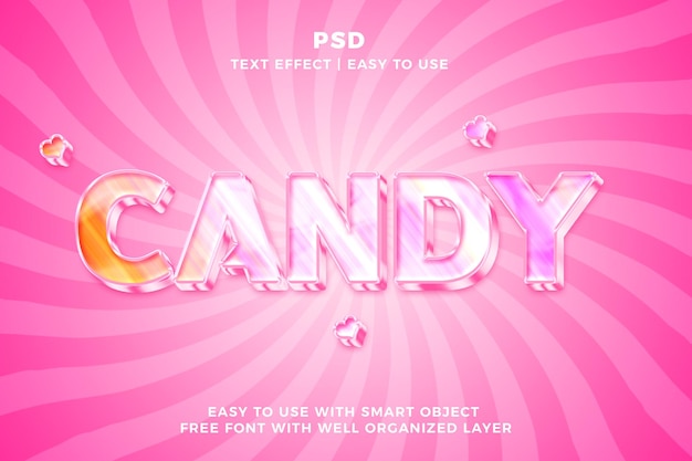 candy 3d edytowalny efekt tekstowy styl psd z tłem
