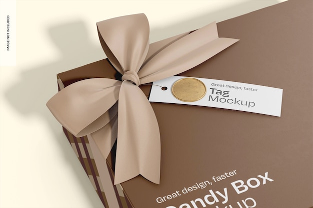 PSD candy box with tag mockup close up