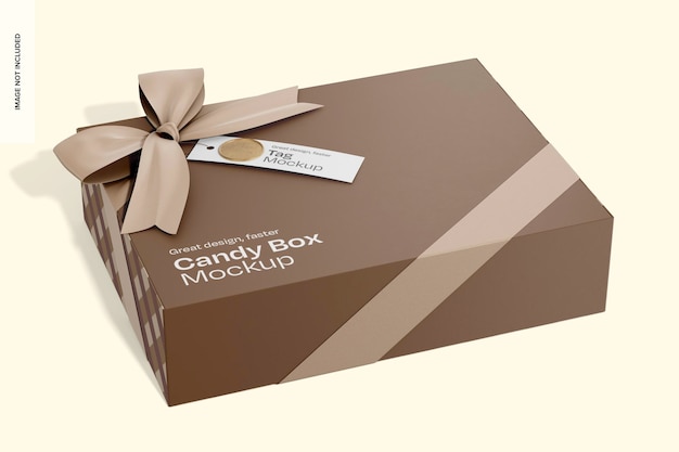 PSD candy box con tag mockup visualizzazione a sinistra