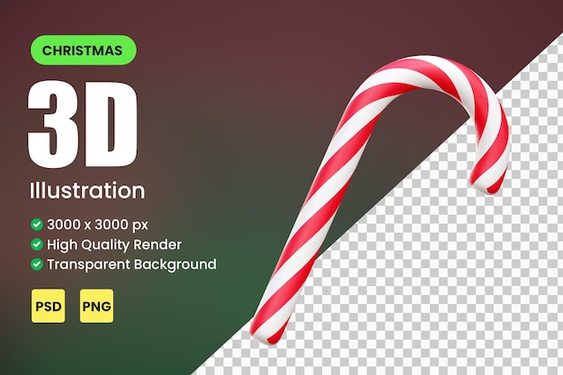 Candy cane 3d icon render illustration