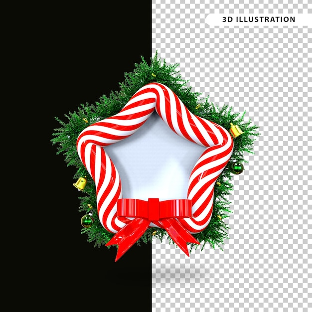 Candy cane star for christmas 3D design isolated