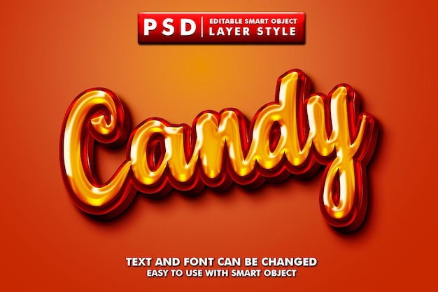 Caramella effetto testo cartone animato psd premium