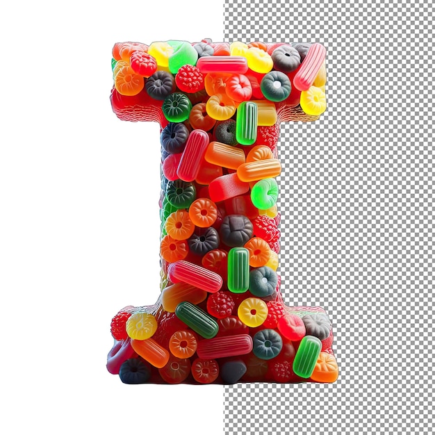 PSD candy characters single 3d gummy letter in transparente pracht