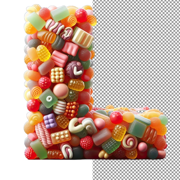 PSD candy characters single 3d gummy letter in transparent splendor