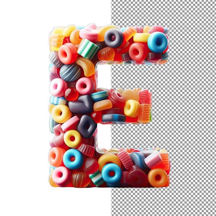 PSD candy characters single 3d gummy letter in transparent splendor