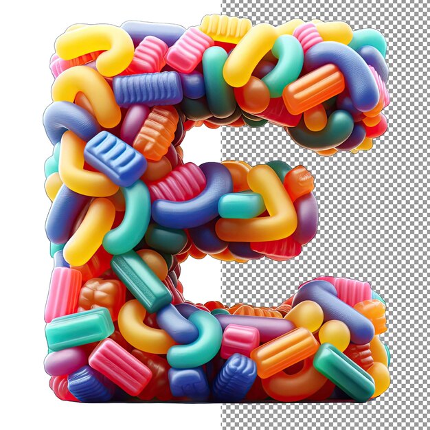 PSD personaggi caramellati singoli gummy letter 3d in splendore trasparente