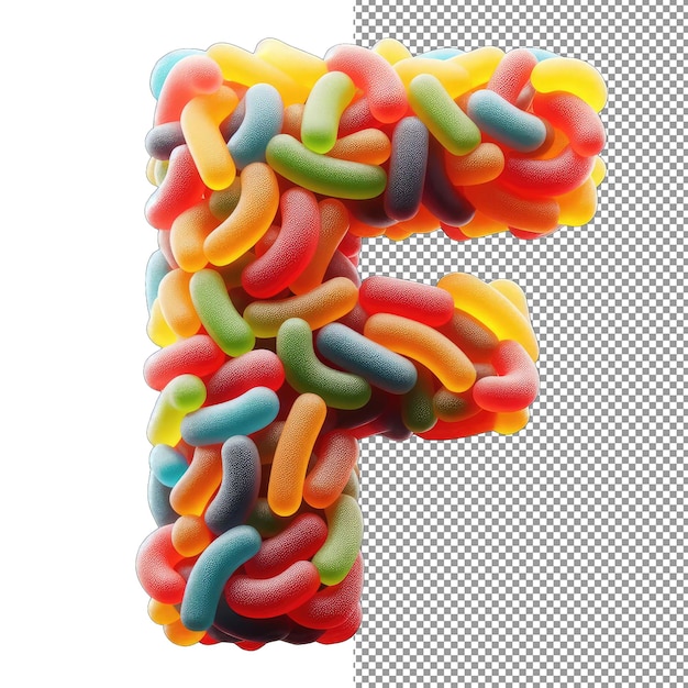 Personaggi caramellati singoli gummy letter 3d in splendore trasparente