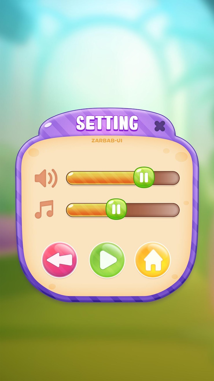 PSD candy game ui setting screen