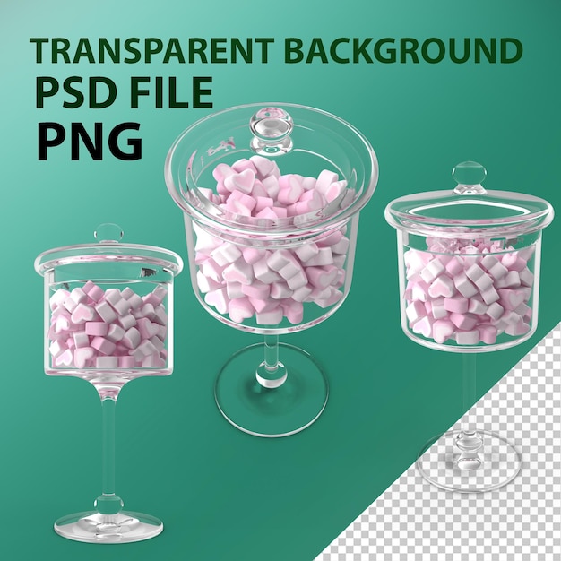 PSD candy jar with marshmallows png