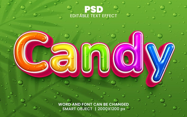 Candy kleurrijke 3d bewerkbare photoshop teksteffectstijl met achtergrond