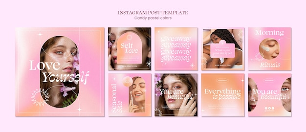 PSD post instagram di colori pastello caramella