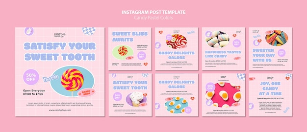 PSD post instagram di colori pastello caramella