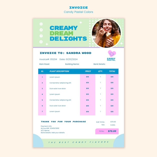 PSD candy pastel colors  invoice template