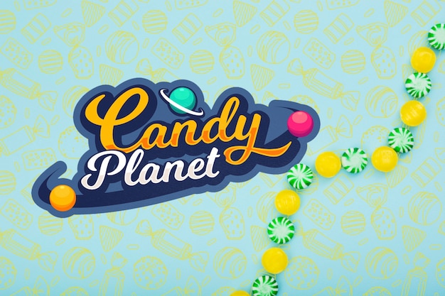 Candy planeet met heerlijke groene en gele snoepjes