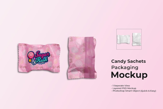 Candy sachets packaging mockup