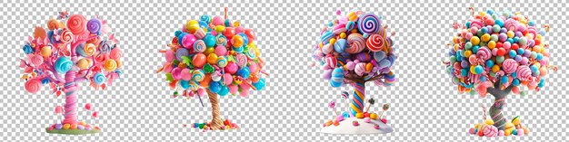 PSD candy trees assortment isolated on transparent background