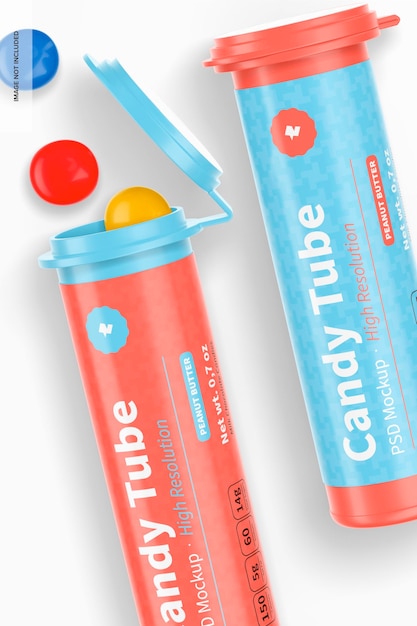 Candy Tubes z makieta z klapką, zbliżenie