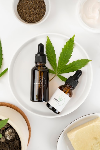 PSD mockup di bottiglia di olio di cannabis sativa