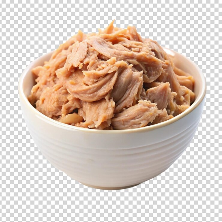 PSD canned tuna fish in white bowl isolated white background