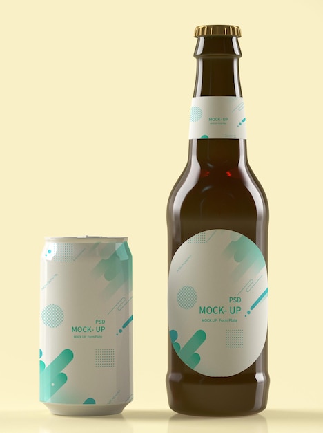 cans and glass bottle mockup