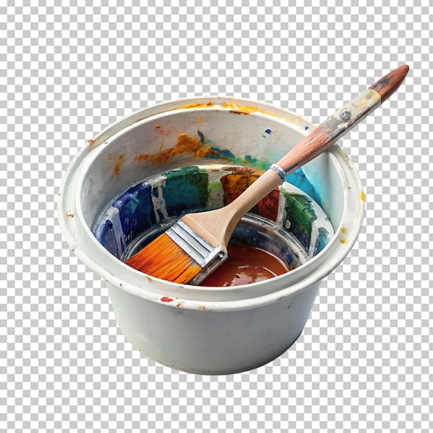 Cans of paint and brush on transparent background