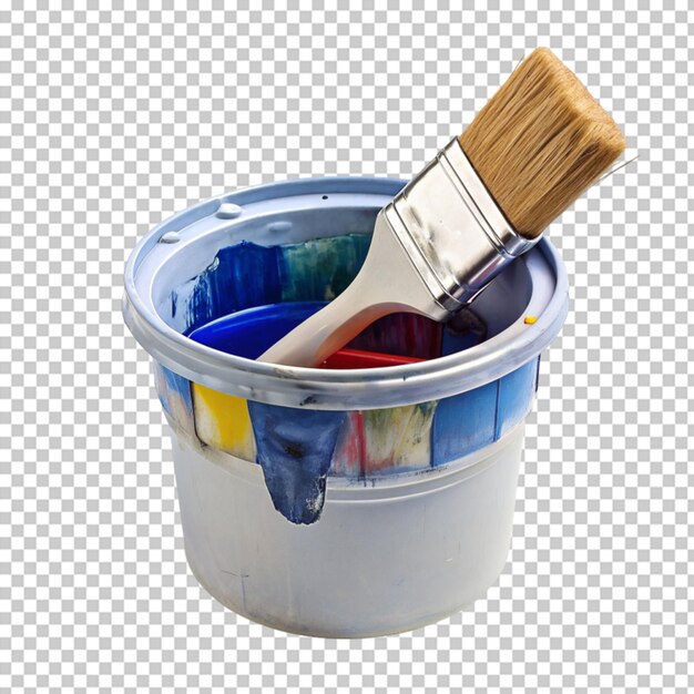 PSD cans of paint and brush on transparent background