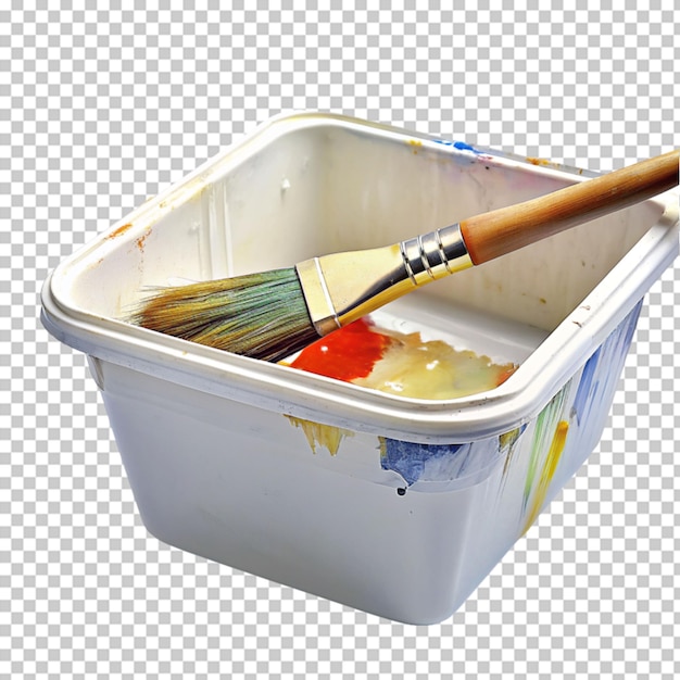 PSD cans of paint and brush on transparent background