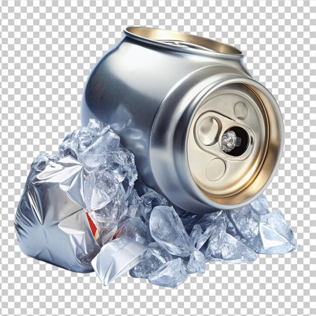 PSD cans with ice cube on transparent background