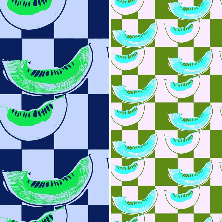 PSD cantaloupe with wedge silhouette and summery design with che unique tropical fruit pattern vector