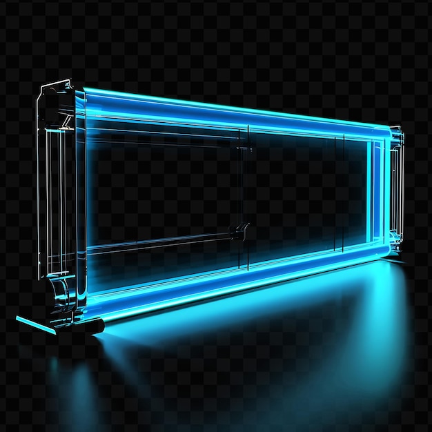 PSD cantilever gate with blue neon glowing edges made with trans design cnc frame art ink creative psd