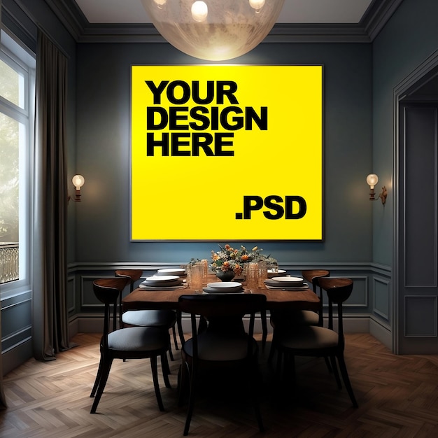 PSD canva mockup dinner room modern style