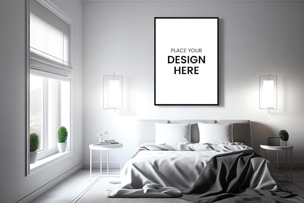 Canvas frame foto mockup interieur in een slaapkamer