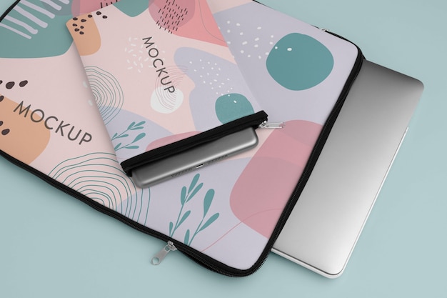 PSD canvas laptop and tablet sleeve mockup