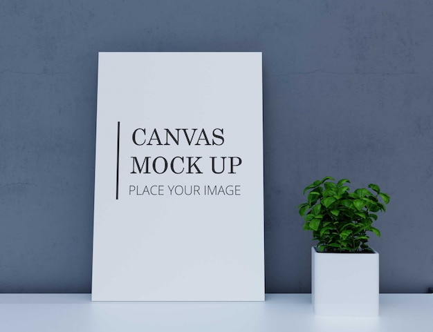 Canvas mock up with plant