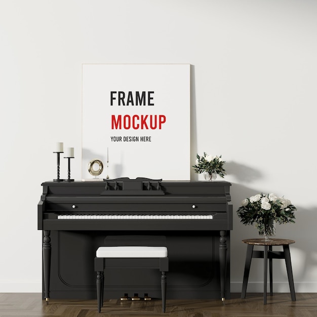 Canvas mockup over black piano