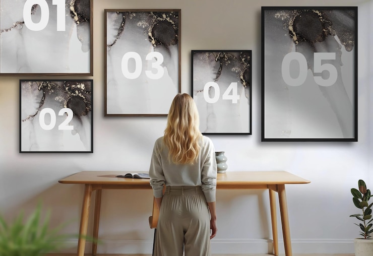 PSD canvas and picture frames mockup with women